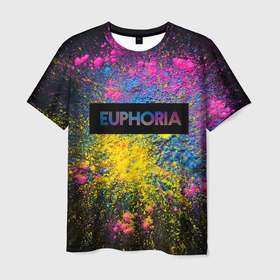 Мужская футболка 3D с принтом сериал Euphoria   брызги краски в Белгороде, 100% полиэфир | прямой крой, круглый вырез горловины, длина до линии бедер | zendaya | арт | брызги | зендея | краска | ру беннетт | сериал euphoria | эйфория