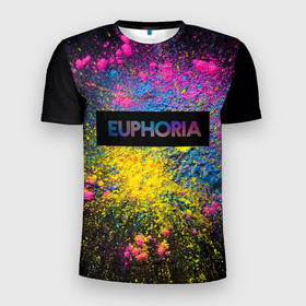 Мужская футболка 3D Slim с принтом сериал Euphoria   брызги краски в Новосибирске, 100% полиэстер с улучшенными характеристиками | приталенный силуэт, круглая горловина, широкие плечи, сужается к линии бедра | zendaya | арт | брызги | зендея | краска | ру беннетт | сериал euphoria | эйфория
