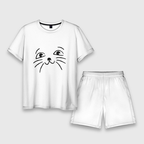 Мужской костюм с шортами 3D с принтом Милый котик на белом ,  |  | животные | звери | киса | кот | котэ | кошак | кошка | мяу | природа
