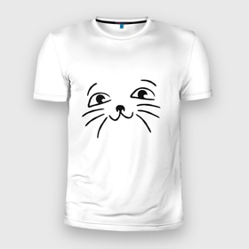 Мужская футболка 3D Slim с принтом Милый котик на белом , 100% полиэстер с улучшенными характеристиками | приталенный силуэт, круглая горловина, широкие плечи, сужается к линии бедра | животные | звери | киса | кот | котэ | кошак | кошка | мяу | природа
