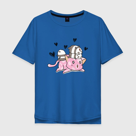 Мужская футболка хлопок Oversize с принтом Котик с пандочками в Новосибирске, 100% хлопок | свободный крой, круглый ворот, “спинка” длиннее передней части | cat | kawaii | kitten | kitty | кот | котенок | котик | кошачьи | кошка | милый | панда | панды