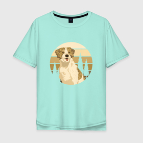 Мужская футболка хлопок Oversize с принтом Собачка и лес в Екатеринбурге, 100% хлопок | свободный крой, круглый ворот, “спинка” длиннее передней части | cute | dog | woof | гав | забавный | пес | песель | песик | смешной | собака | собачка | щенок