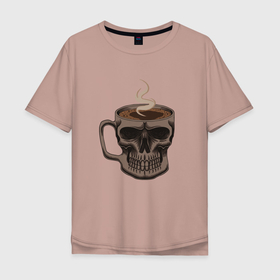 Мужская футболка хлопок Oversize с принтом Убийственный кофе , 100% хлопок | свободный крой, круглый ворот, “спинка” длиннее передней части | coffee | skull | барбер | кофе | череп | черепушка