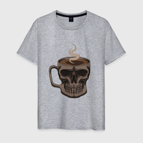 Мужская футболка хлопок с принтом Убийственный кофе в Санкт-Петербурге, 100% хлопок | прямой крой, круглый вырез горловины, длина до линии бедер, слегка спущенное плечо. | coffee | skull | барбер | кофе | череп | черепушка