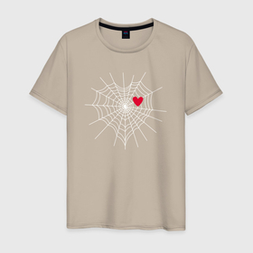 Мужская футболка хлопок с принтом Сердечко в паутине в Тюмени, 100% хлопок | прямой крой, круглый вырез горловины, длина до линии бедер, слегка спущенное плечо. | 14 февраля | день святого валентина | ловушка | любовь | паутина | праздник | сердечко | сердце