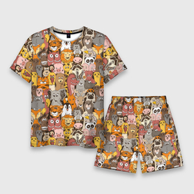 Мужской костюм с шортами 3D с принтом Зоопарк (разные звери) в Екатеринбурге,  |  | animals | safari | zoo | дикая природа | дикие животные | животные | жираф | звери | зебра | зоопарк | лев | сафари | следы от лап | слон
