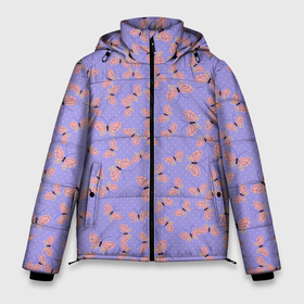 Мужская зимняя куртка 3D с принтом Бабочки паттерн лиловый в Новосибирске, верх — 100% полиэстер; подкладка — 100% полиэстер; утеплитель — 100% полиэстер | длина ниже бедра, свободный силуэт Оверсайз. Есть воротник-стойка, отстегивающийся капюшон и ветрозащитная планка. 

Боковые карманы с листочкой на кнопках и внутренний карман на молнии. | butterfly | pantone | polka dots | very peri | бабочки | горошек | лавандовый | лиловый | нежный принт | пантон | пастельные цвета | паттерн | сиреневый