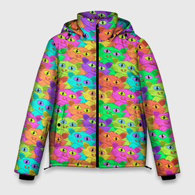 Мужская зимняя куртка 3D с принтом Красочные Котики в Курске, верх — 100% полиэстер; подкладка — 100% полиэстер; утеплитель — 100% полиэстер | длина ниже бедра, свободный силуэт Оверсайз. Есть воротник-стойка, отстегивающийся капюшон и ветрозащитная планка. 

Боковые карманы с листочкой на кнопках и внутренний карман на молнии. | Тематика изображения на принте: 7 цветов | cat | kitty | paint | pussy | барсик | год кота | год кошки | животное | зверь | киска | колористика | кот | котофей | котяра | кошечка | кошка | краски | мурзик | мурлыка | мышелов | мяукатель | палитра