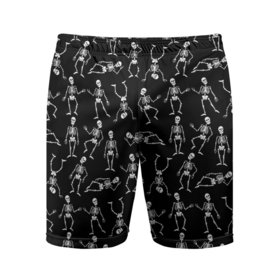 Мужские шорты спортивные с принтом Скелеты в разных позах, паттерн в Белгороде,  |  | Тематика изображения на принте: паттерн | скелеты | танцующие | хэллоуин | человеческие
