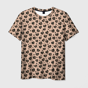 Мужская футболка 3D с принтом Абстрактные сердечки, леопардовый принт в Санкт-Петербурге, 100% полиэфир | прямой крой, круглый вырез горловины, длина до линии бедер | 14 февраля | абстрактные | день святого валентина | леопардовый | паттерн | сердечки | сердца