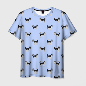 Мужская футболка 3D с принтом Хаски паттерн в Новосибирске, 100% полиэфир | прямой крой, круглый вырез горловины, длина до линии бедер | dog | husky | siberian husky | большая собака | паттерн | породистая собака | сибирский хаски | собака | собака в полный рост | собачка | хаски