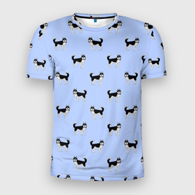 Мужская футболка 3D Slim с принтом Хаски паттерн в Новосибирске, 100% полиэстер с улучшенными характеристиками | приталенный силуэт, круглая горловина, широкие плечи, сужается к линии бедра | dog | husky | siberian husky | большая собака | паттерн | породистая собака | сибирский хаски | собака | собака в полный рост | собачка | хаски
