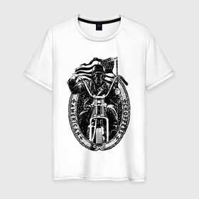 Мужская футболка хлопок с принтом Choppеrs в Санкт-Петербурге, 100% хлопок | прямой крой, круглый вырез горловины, длина до линии бедер, слегка спущенное плечо. | Тематика изображения на принте: american choppers | biker | bikers | moto | motorcycle | rider | skeleton | skull | американский чоппер | байк | байкер | гонщик | мото | мотоцикл | скилет | череп | чоппер | шлем
