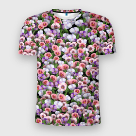 Мужская футболка 3D Slim с принтом Чудесные фиалки в Кировске, 100% полиэстер с улучшенными характеристиками | приталенный силуэт, круглая горловина, широкие плечи, сужается к линии бедра | 8 марта | ботаника | букет | клумба | паттерн | растения | фиалка | фиалки | флора | цветочки | цветы
