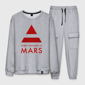 Мужской костюм хлопок с принтом [30 Seconds to Mars]   Рок в Новосибирске, 100% хлопок | на свитшоте круглая горловина, мягкая резинка по низу. Брюки заужены к низу, на них два вида карманов: два “обычных” по бокам и два объемных, с клапанами, расположенные ниже линии бедра. Брюки с мягкой трикотажной резинкой на поясе и по низу штанин. В поясе для дополнительного комфорта — широкие завязки | Тематика изображения на принте: 30 seconds to mars | 30 секунд до марса | джаред лето | музыка | рок