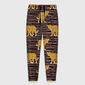 Мужские брюки 3D с принтом Леопарды паттерн в Екатеринбурге, 100% полиэстер | манжеты по низу, эластичный пояс регулируется шнурком, по бокам два кармана без застежек, внутренняя часть кармана из мелкой сетки | Тематика изображения на принте: анималистичный принт | африканские животные | барс | крупные кошки | леопард | пантера | песочный цвет | полоски | сафари | хищник