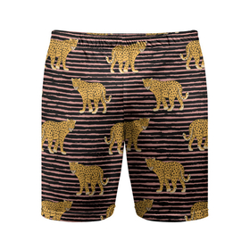 Мужские шорты спортивные с принтом Леопарды паттерн ,  |  | анималистичный принт | африканские животные | барс | крупные кошки | леопард | пантера | песочный цвет | полоски | сафари | хищник