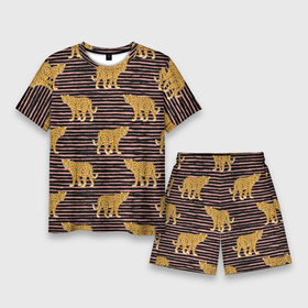 Мужской костюм с шортами 3D с принтом Леопарды паттерн ,  |  | Тематика изображения на принте: анималистичный принт | африканские животные | барс | крупные кошки | леопард | пантера | песочный цвет | полоски | сафари | хищник