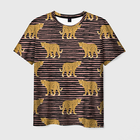 Мужская футболка 3D с принтом Леопарды паттерн в Екатеринбурге, 100% полиэфир | прямой крой, круглый вырез горловины, длина до линии бедер | анималистичный принт | африканские животные | барс | крупные кошки | леопард | пантера | песочный цвет | полоски | сафари | хищник