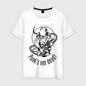 Мужская футболка хлопок с принтом Punks not dead Space в Екатеринбурге, 100% хлопок | прямой крой, круглый вырез горловины, длина до линии бедер, слегка спущенное плечо. | astronaut | cosmos | hair | hype | music | punk | space | spacesuit | космонавт | космос | музыка | панк | скафандр