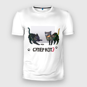 Мужская футболка 3D Slim с принтом Коты бандиты в Санкт-Петербурге, 100% полиэстер с улучшенными характеристиками | приталенный силуэт, круглая горловина, широкие плечи, сужается к линии бедра | домашние животные | кот | кот бандит | котик | котэ | кошатник | кошки | люблю котов