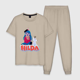 Мужская пижама хлопок с принтом Hilda Art в Тюмени, 100% хлопок | брюки и футболка прямого кроя, без карманов, на брюках мягкая резинка на поясе и по низу штанин
 | hilda | netflix | мультфильм | хильда