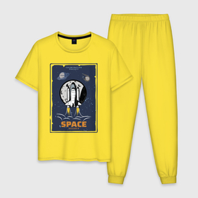 Мужская пижама хлопок с принтом Сolonization project в Петрозаводске, 100% хлопок | брюки и футболка прямого кроя, без карманов, на брюках мягкая резинка на поясе и по низу штанин
 | Тематика изображения на принте: colonization | cosmos | flight | hype | moon | project | saturn | space | space shuttle | колонизация | космос | луна | проект | сатурн | хайп | шаттл