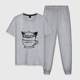 Мужская пижама хлопок с принтом Курсэд Кэтс двадцать семь в Белгороде, 100% хлопок | брюки и футболка прямого кроя, без карманов, на брюках мягкая резинка на поясе и по низу штанин
 | cat | community | electronic mushroom | meme | в очках | кот | чай