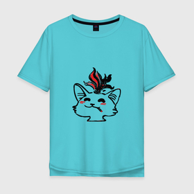 Мужская футболка хлопок Oversize с принтом Курсэд Кэтс двадцать восемь , 100% хлопок | свободный крой, круглый ворот, “спинка” длиннее передней части | cat | community | electronic mushroom | meme | котик улыбается