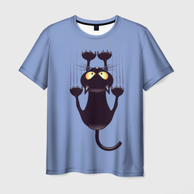 Мужская футболка 3D с принтом Кошачья катастрофа в Тюмени, 100% полиэфир | прямой крой, круглый вырез горловины, длина до линии бедер | животные | звери | кот | кошка | падение | смешные | черный кот