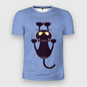 Мужская футболка 3D Slim с принтом Кошачья катастрофа в Белгороде, 100% полиэстер с улучшенными характеристиками | приталенный силуэт, круглая горловина, широкие плечи, сужается к линии бедра | животные | звери | кот | кошка | падение | смешные | черный кот