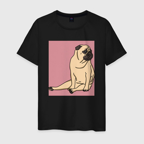 Мужская футболка хлопок с принтом Мопс на пепельно розовом серия первый , 100% хлопок | прямой крой, круглый вырез горловины, длина до линии бедер, слегка спущенное плечо. | pug | декоративные породы | китайская порода | мопс | мопсы | пепельнорозовый | приглушенные цвета | сидящая собака | собака | собачка