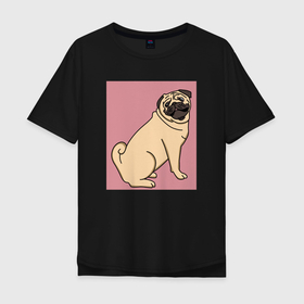 Мужская футболка хлопок Oversize с принтом Мопс на пепельно розовом серия третий в Белгороде, 100% хлопок | свободный крой, круглый ворот, “спинка” длиннее передней части | pug | графический принт | декоративные породы | китайская порода | мопс | мопсы | пепельнорозовый | приглушенные цвета | сидящая собака | собака | собачка