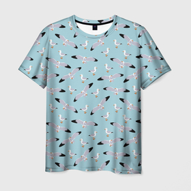 Мужская футболка 3D с принтом Чайки паттерн в Кировске, 100% полиэфир | прямой крой, круглый вырез горловины, длина до линии бедер | pattern | seagulls | нежный принт | паттерн | птицы | чайки