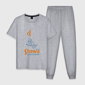 Мужская пижама хлопок с принтом Senior Shawa Developer в Курске, 100% хлопок | брюки и футболка прямого кроя, без карманов, на брюках мягкая резинка на поясе и по низу штанин
 | Тематика изображения на принте: it | java | javascript | js | shawa | программист | шава | шаурма