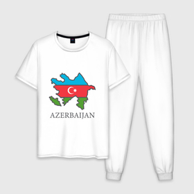 Мужская пижама хлопок с принтом Map Azerbaijan в Тюмени, 100% хлопок | брюки и футболка прямого кроя, без карманов, на брюках мягкая резинка на поясе и по низу штанин
 | Тематика изображения на принте: europe | odlar yurdu | ussr | азер | азербайджан | азербайджанец | азия | баку | горы | европа | закавказье | кавказ | карта | каспийское море | республика | ссср | страна огней | турист | флаг