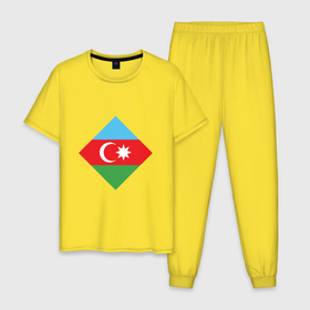 Мужская пижама хлопок с принтом Flag Azerbaijan , 100% хлопок | брюки и футболка прямого кроя, без карманов, на брюках мягкая резинка на поясе и по низу штанин
 | Тематика изображения на принте: europe | odlar yurdu | ussr | азер | азербайджан | азербайджанец | азия | баку | горы | европа | закавказье | кавказ | карта | каспийское море | республика | ссср | страна огней | турист | флаг