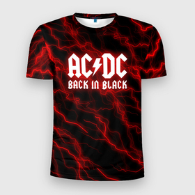 Мужская футболка 3D Slim с принтом AC DC Разряды молнии. в Санкт-Петербурге, 100% полиэстер с улучшенными характеристиками | приталенный силуэт, круглая горловина, широкие плечи, сужается к линии бедра | Тематика изображения на принте: ac dc | acdc | ас дс | асдс | музыка | рок