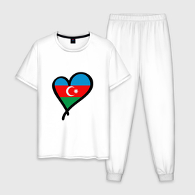 Мужская пижама хлопок с принтом Azerbaijan Heart в Тюмени, 100% хлопок | брюки и футболка прямого кроя, без карманов, на брюках мягкая резинка на поясе и по низу штанин
 | Тематика изображения на принте: europe | odlar yurdu | ussr | азер | азербайджан | азербайджанец | азия | баку | горы | европа | закавказье | кавказ | карта | каспийское море | республика | ссср | страна огней | турист | флаг