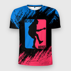 Мужская футболка 3D Slim с принтом AC DC Logo. в Санкт-Петербурге, 100% полиэстер с улучшенными характеристиками | приталенный силуэт, круглая горловина, широкие плечи, сужается к линии бедра | ac dc | acdc | ас дс | асдс | музыка | рок