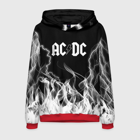 Мужская толстовка 3D с принтом AC DC Fire. в Курске, 100% полиэстер | двухслойный капюшон со шнурком для регулировки, мягкие манжеты на рукавах и по низу толстовки, спереди карман-кенгуру с мягким внутренним слоем. | ac dc | acdc | ас дс | асдс | музыка | рок