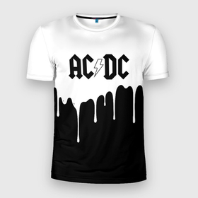 Мужская футболка 3D Slim с принтом AC DC подтёки в Екатеринбурге, 100% полиэстер с улучшенными характеристиками | приталенный силуэт, круглая горловина, широкие плечи, сужается к линии бедра | Тематика изображения на принте: ac dc | acdc | ас дс | асдс | музыка | рок