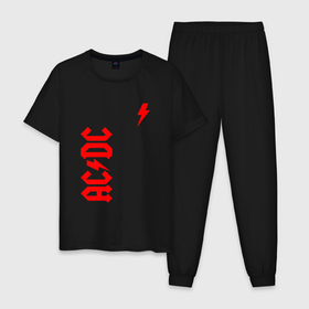 Мужская пижама хлопок с принтом AC DC red в Белгороде, 100% хлопок | брюки и футболка прямого кроя, без карманов, на брюках мягкая резинка на поясе и по низу штанин
 | Тематика изображения на принте: ac dc | acdc | ас дс | асдс | музыка | рок