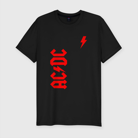 Мужская футболка хлопок Slim с принтом AC DC red в Белгороде, 92% хлопок, 8% лайкра | приталенный силуэт, круглый вырез ворота, длина до линии бедра, короткий рукав | ac dc | acdc | ас дс | асдс | музыка | рок