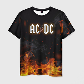 Мужская футболка 3D с принтом [AC DC]   Fire в Курске, 100% полиэфир | прямой крой, круглый вырез горловины, длина до линии бедер | ac dc | acdc | back in black | ас дс | асдс | музыка | рок
