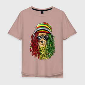 Мужская футболка хлопок Oversize с принтом Rasta lioN в Белгороде, 100% хлопок | свободный крой, круглый ворот, “спинка” длиннее передней части | animal | dreadlocks | headphones | jah | jamaica | king | lion | music | rasta | rastafari | reggae | джа | дреды | лев | музыка | очки | раста | растаман | растафари | регги | рэгги | царь зверей | ямайка