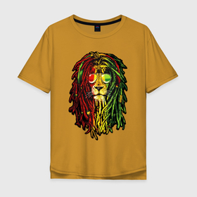 Мужская футболка хлопок Oversize с принтом Jam lioN в Петрозаводске, 100% хлопок | свободный крой, круглый ворот, “спинка” длиннее передней части | animal | dreadlocks | headphones | jah | jamaica | king | lion | music | rasta | rastafari | reggae | джа | дреды | лев | музыка | очки | раста | растаман | растафари | регги | рэгги | царь зверей | ямайка