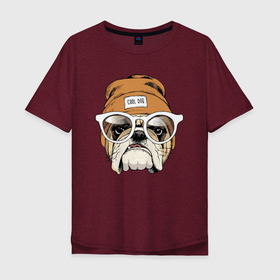Мужская футболка хлопок Oversize с принтом Cool dog в Кировске, 100% хлопок | свободный крой, круглый ворот, “спинка” длиннее передней части | bulldog | dog | eyes | fangs | hype | jaw | moustache | muzzle | tongue | бульдог | глаза | клыки | очки | пасть | пёс | собака | усы | хайп | язык