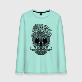 Мужской лонгслив хлопок с принтом Skull hipster в Курске, 100% хлопок |  | hipster | hype | moustache | pattern | skull | teeth | зубы | узор | усы | хайп | хипстер | череп