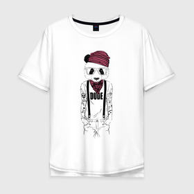 Мужская футболка хлопок Oversize с принтом Panda hipster , 100% хлопок | свободный крой, круглый ворот, “спинка” длиннее передней части | bandana | bear | eyes | hipster | hype | muzzle | panda | tattoo | бандана | глаза | медведь | очки | панда | татуировка | хайп | хипстер